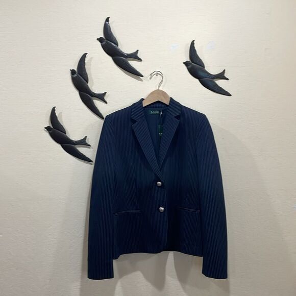 NEW!  Lauren Ralph Lauren Navy Ponte Knit Pinstripe Jacket - XL - $195 - Picture 12 of 15